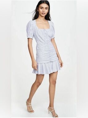 Jonathan Simkhai Blue & White Pinstripe Ruched Mini Dress, Sz 2